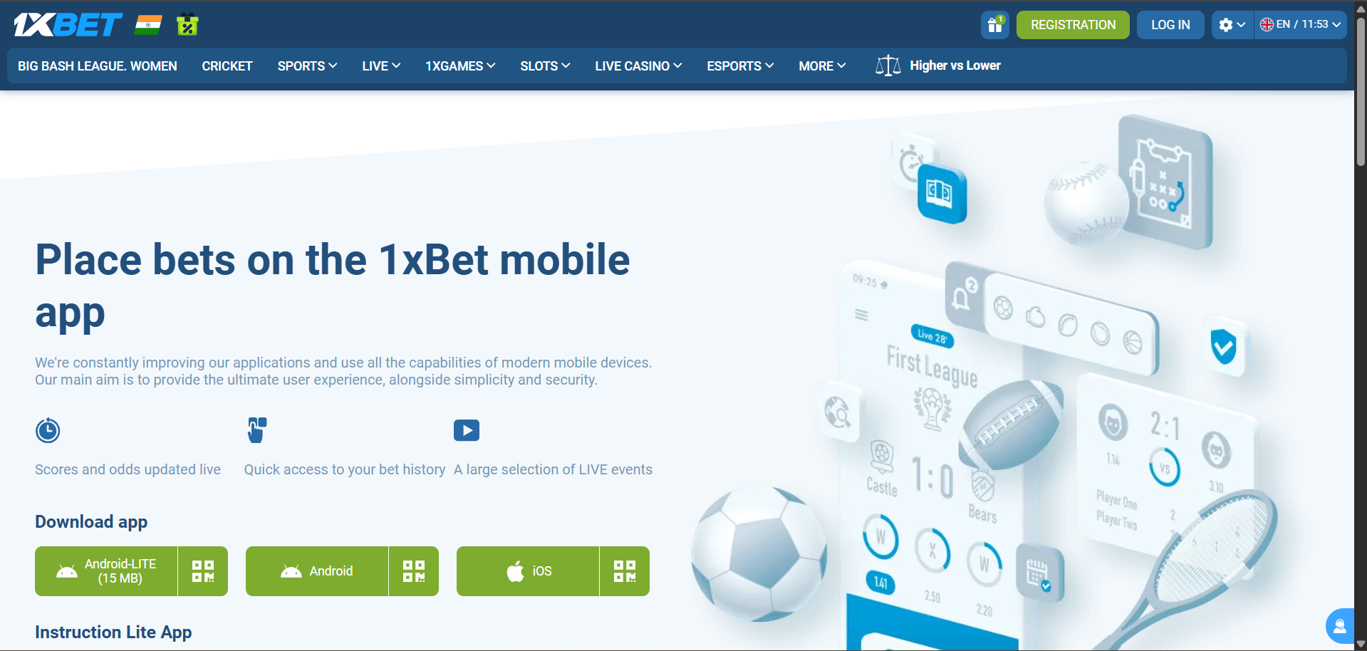 Legal betting site app interface