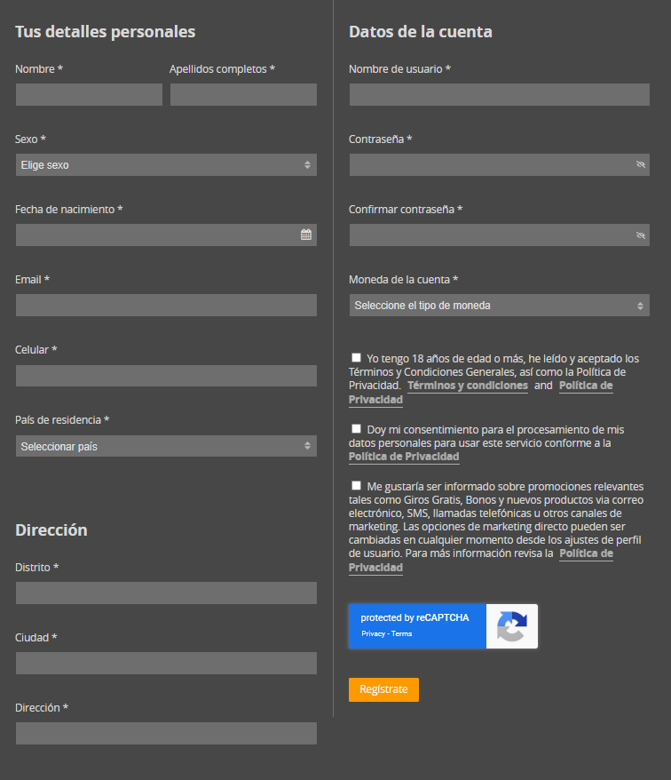 Se muestra una captura de pantalla del formulario de registro de Inkabet Perú