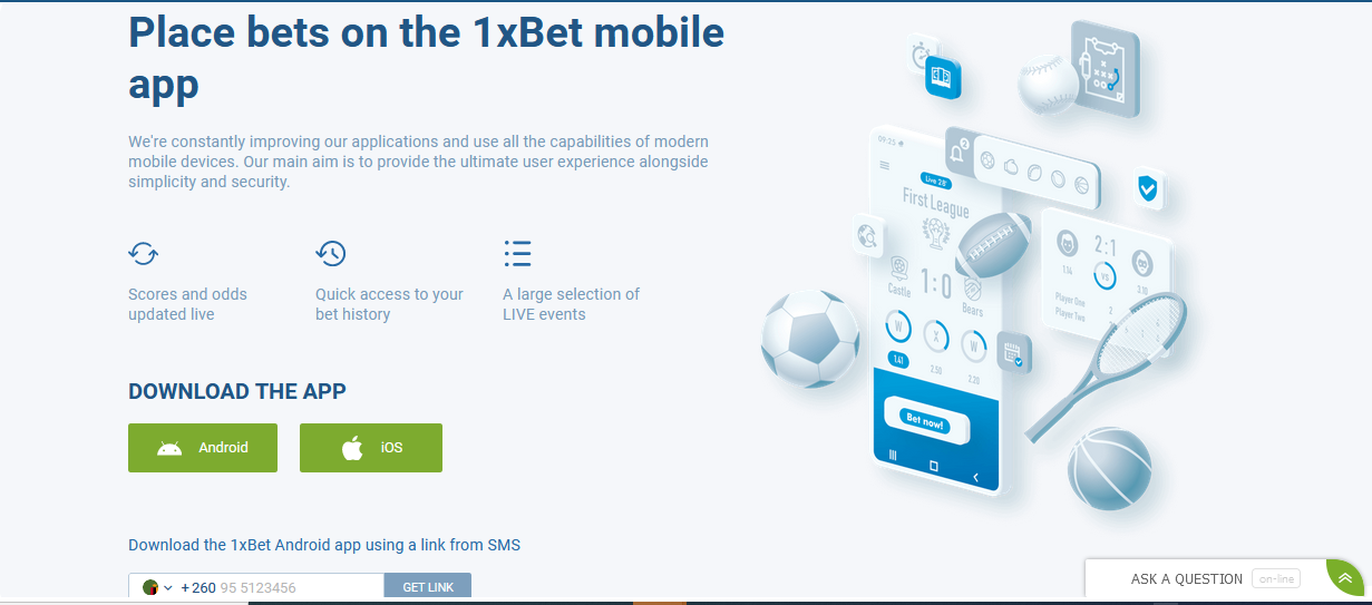Image of 1xBet Mobile App Download Page