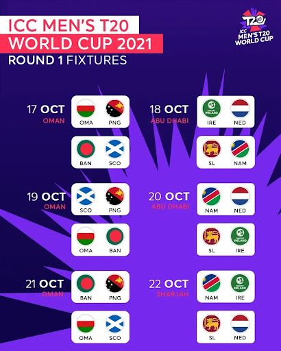 ICC Men World T20 Round 1 Fixtures