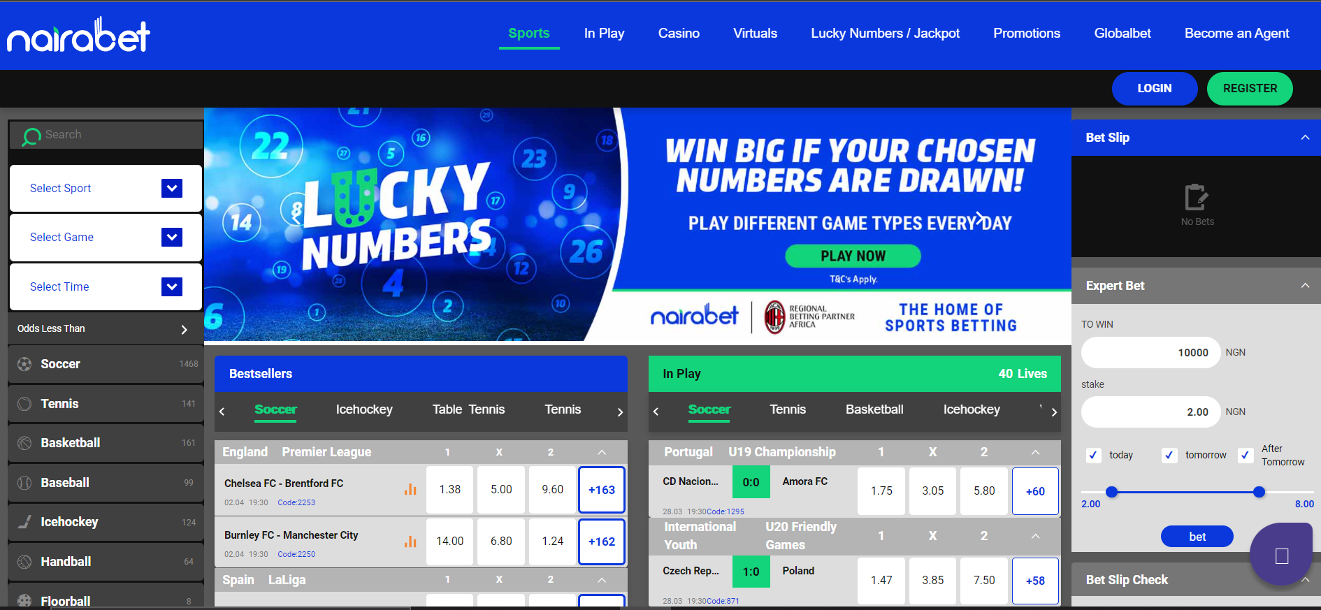 Niarabet sports betting homepage Niarabet offers sports betting and numerous promotions to its registered customers.