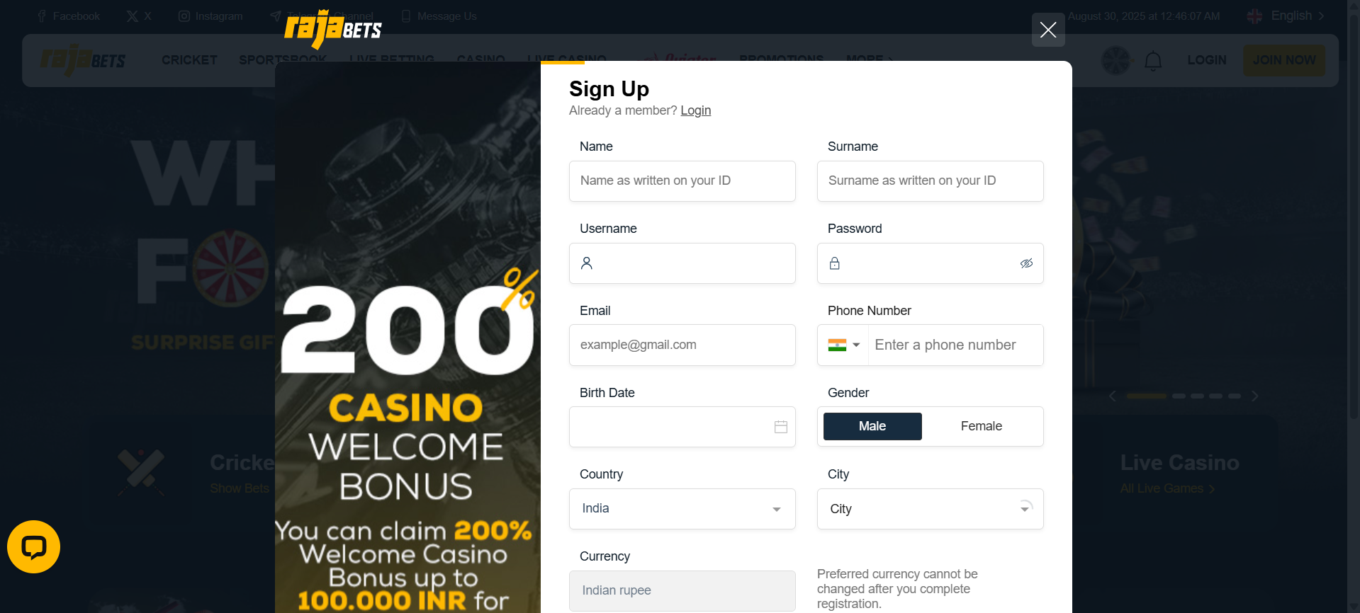 Registering on Rajabets