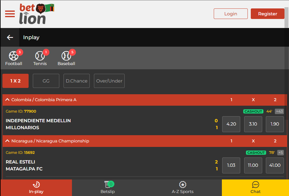 Image of BetLion Live Betting Page