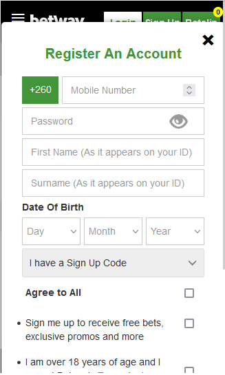  Betway Zambia How to Sign up image