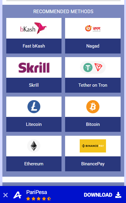 Withdrawal methods at Paripesa