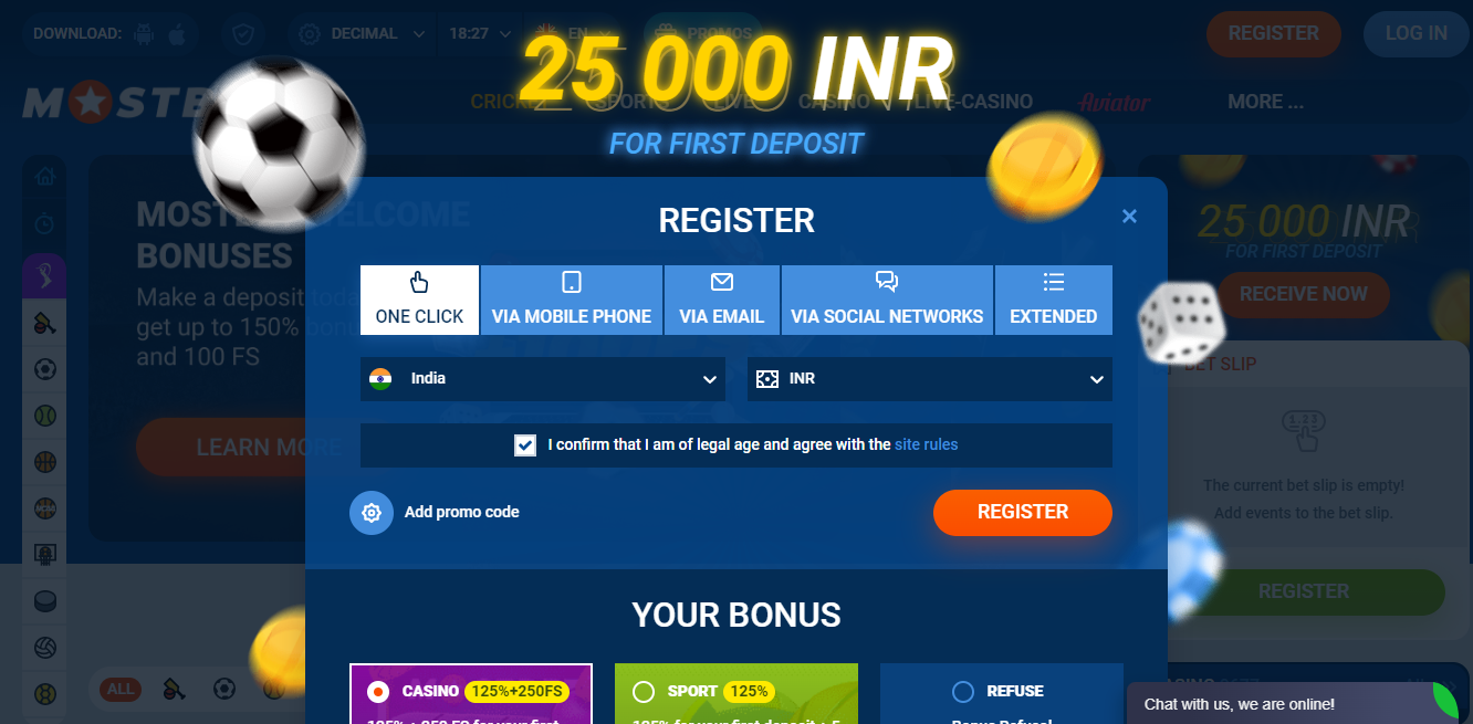 Mostbet sign up form India.