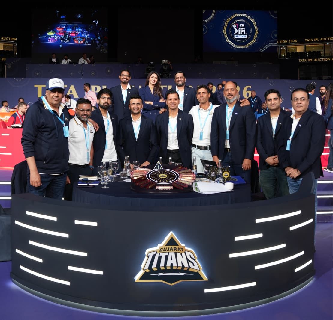 Gujarat Titans team management during the IPL auction. @Gujarat Titans Gujarat Titans team management during the IPL auction. @Gujarat Titans