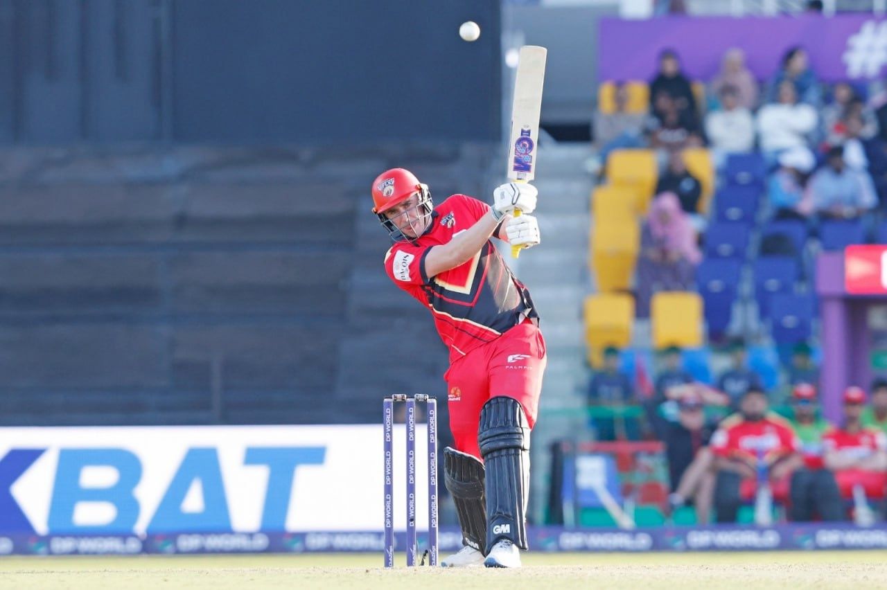 Dan Lawrence in action for Desert Vipers against Abu Dhabi Knight Riders in ILT20 match in Abu Dhabi.