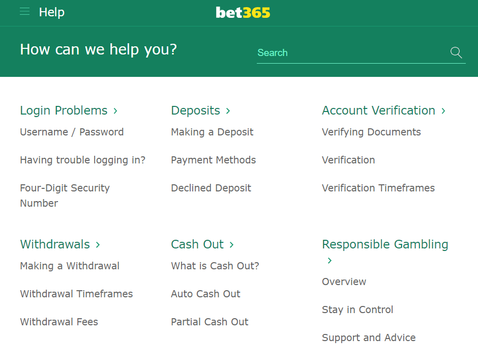 bet365 FAQ and help page