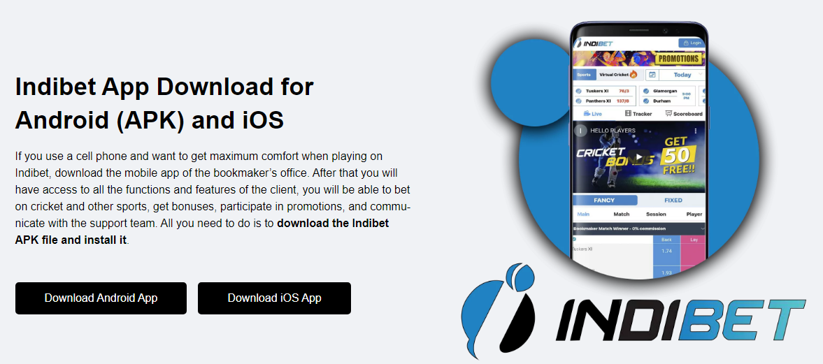 An image of the Indibet download for android and iOS page