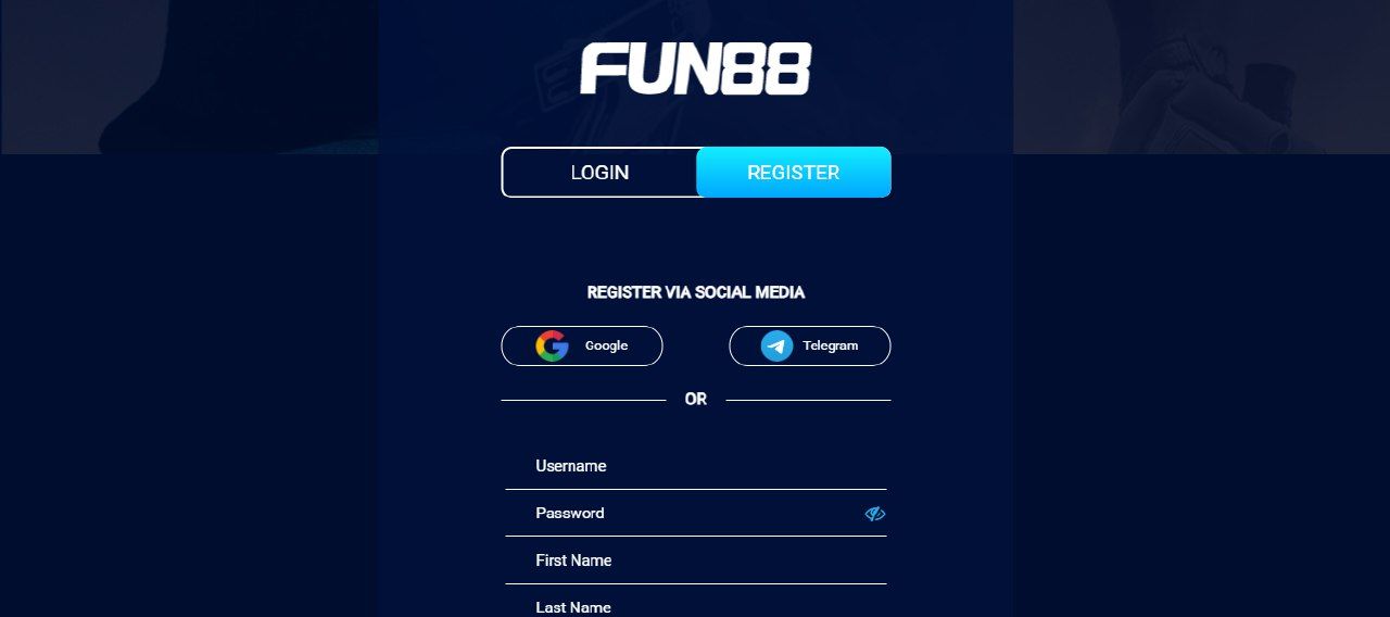 An image of the Fun88 sportsbook sign up page