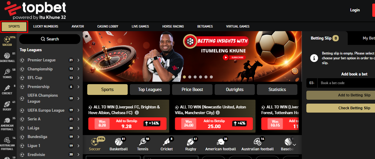 Click Sports on the Main Menu