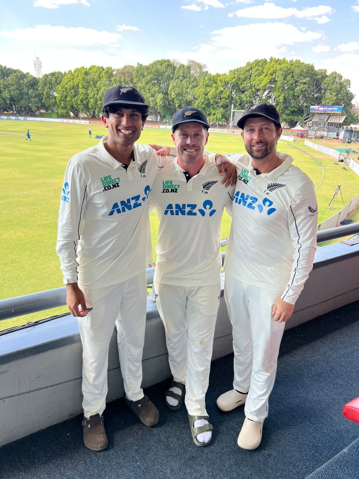 Rachin Ravindra (left), Henry Nicholls and Devon Conway (right) starred for New Zealand with the bat, scoring 150 each in the second Test against Zimbabwe in Bulawayo. This was only the third time in the history of cricket that a Test innings featured three 150+ scores. @ BLACKCAPS/X