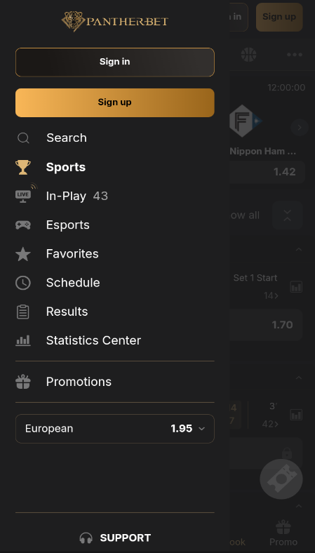 Pantherbet Mobile Version Image