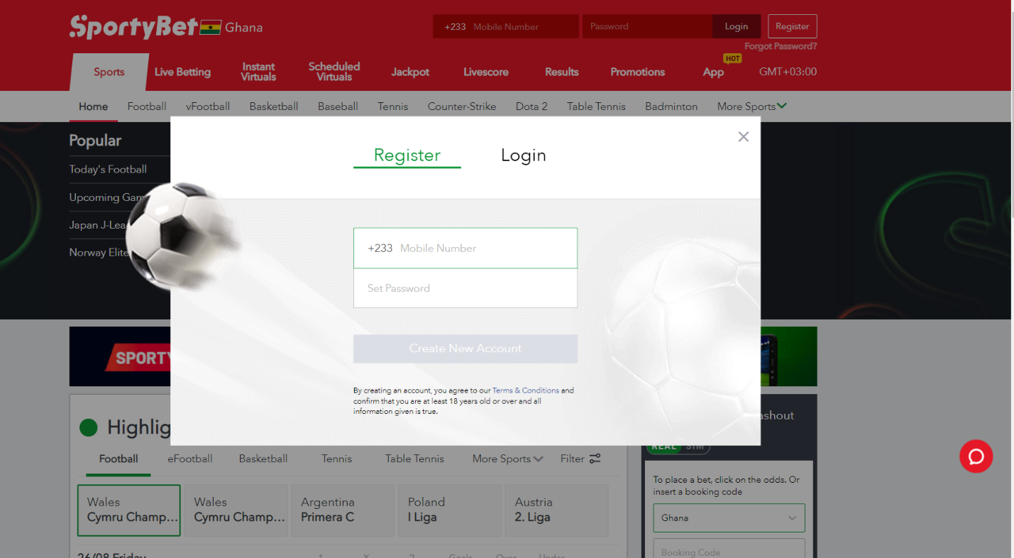 An image of the Sportybet signup process