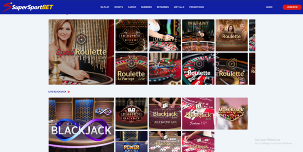 Supersportbet Live Casino page