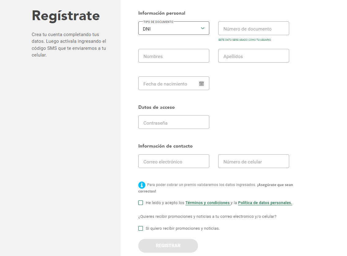 pantallazo del formulario de registro