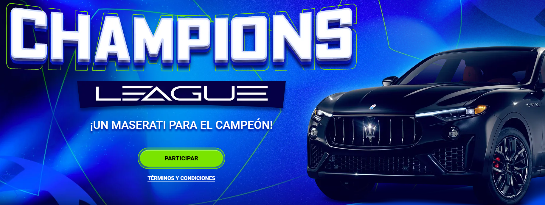 Un screenshot sobre la promoción Champions League que ofrece 1xBet