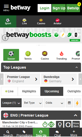 Betway Zambia Mobile Version