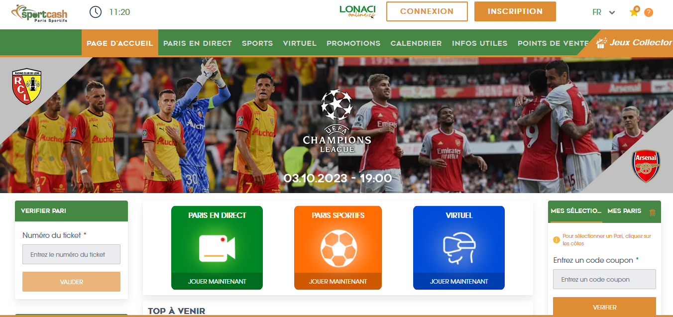 Page d’accueil de Sportcash avec son logo