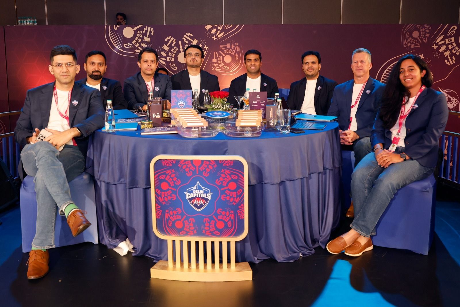 Delhi Capitals Co-owner Parth Jindal, Sourav Ganguly, Director of Cricket at JSW Sports, and their team at the auctions. Delhi Capitals Co-owner Parth Jindal, Sourav Ganguly, Director of Cricket at JSW Sports, and their team at the auctions.