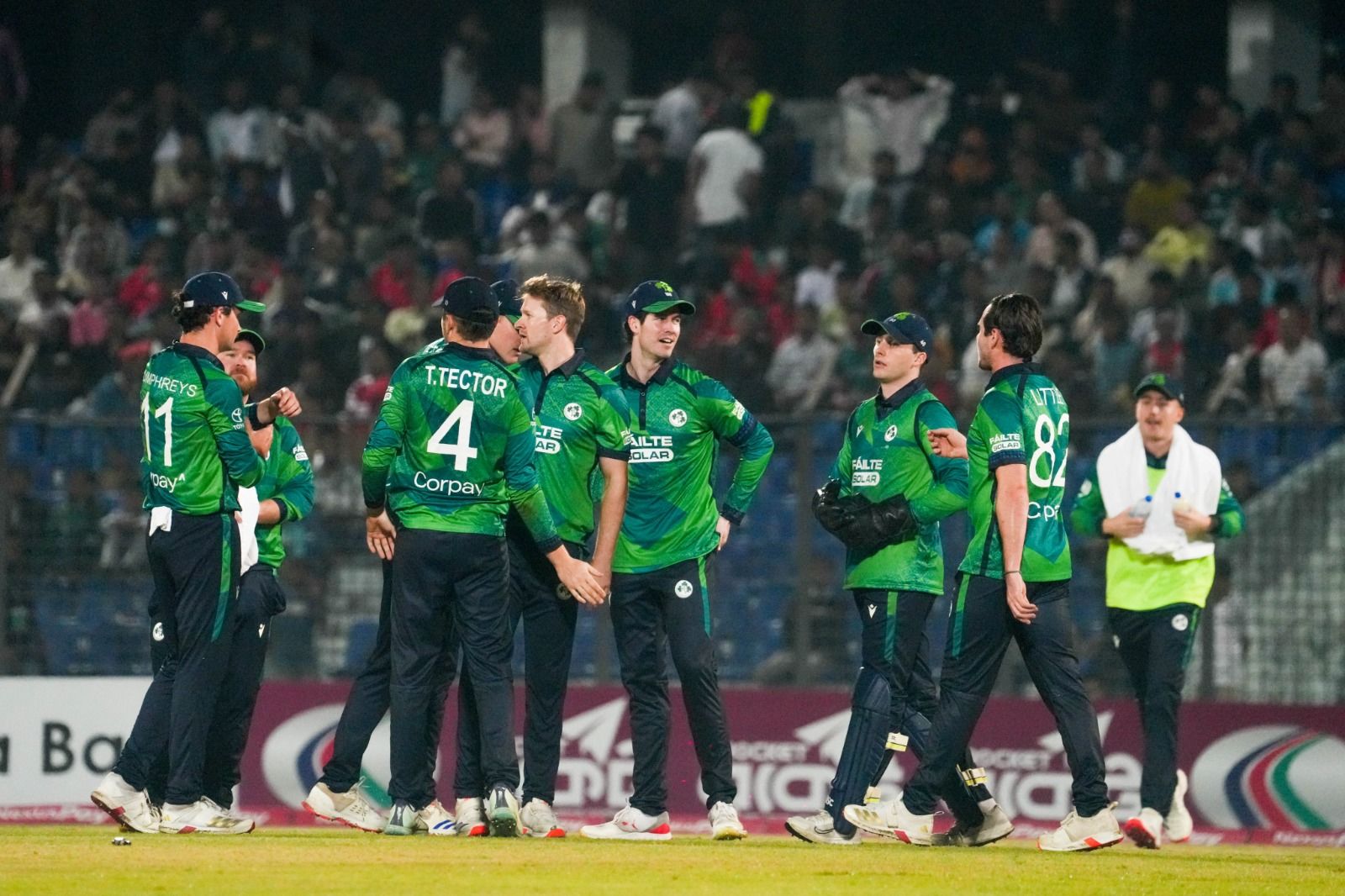 Ireland players celebrate a wicket. @CricketIreland/X Ireland players celebrate a wicket. @CricketIreland/X