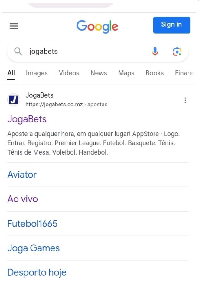 Site oficial da JogaBets no motor de busca