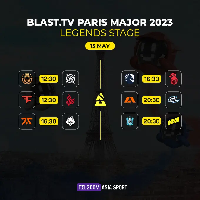 BLAST.tv Paris Major 2023 match schedule for May 15