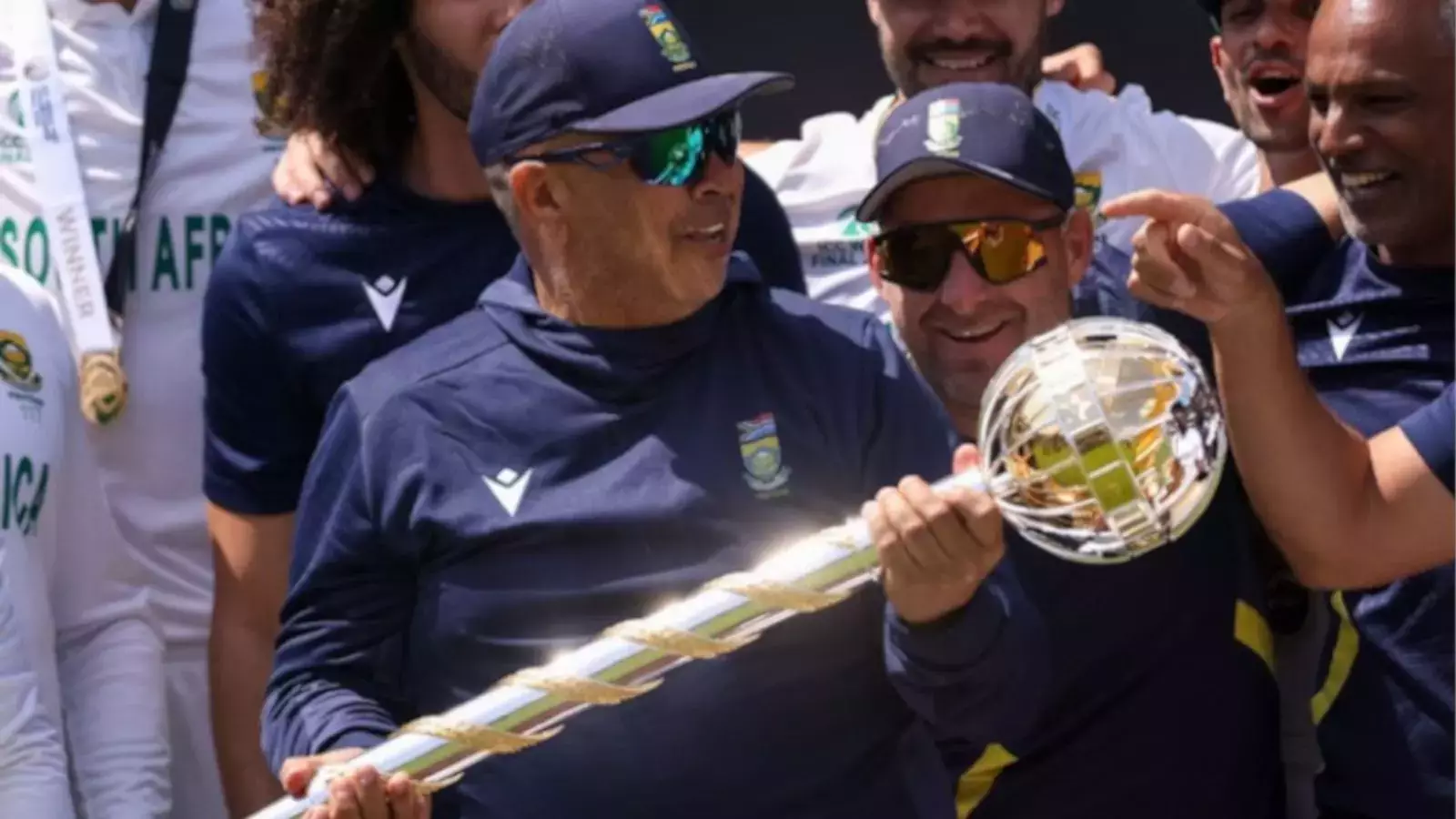 Proteas head coach Shukri Conrad celebrating with the WTC trophy at Lord’s earlier in the year Proteas head coach Shukri Conrad celebrating with the WTC trophy at Lord’s earlier in the year