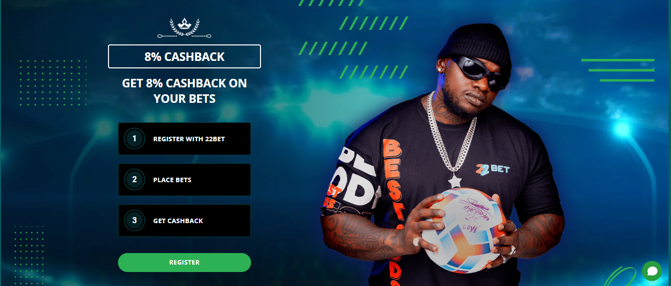 22Bet Cashback Bonus Image An image of the 22Bet 8% Cashback Bonus