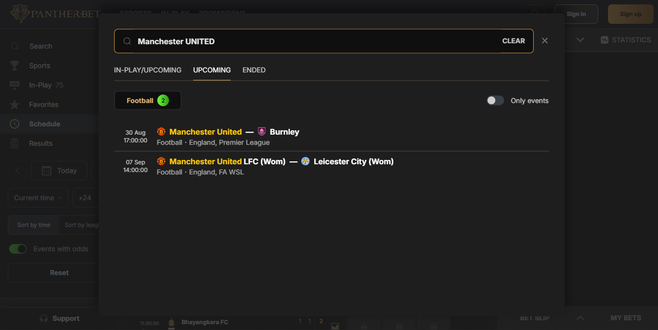 PantherBet Site Search Function Banner