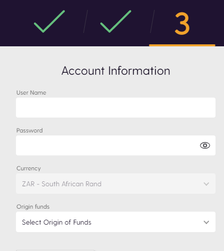Account info registration page