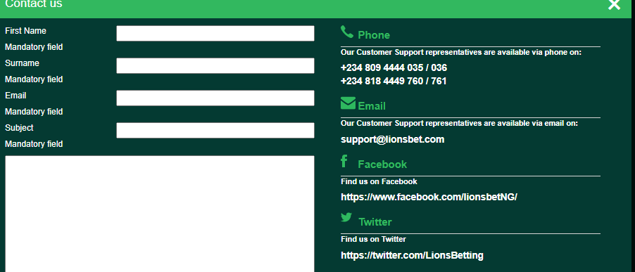 LionsBet contacts