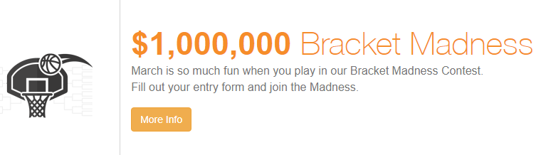 An image of the BetNow $1,000,000 bracket madness page