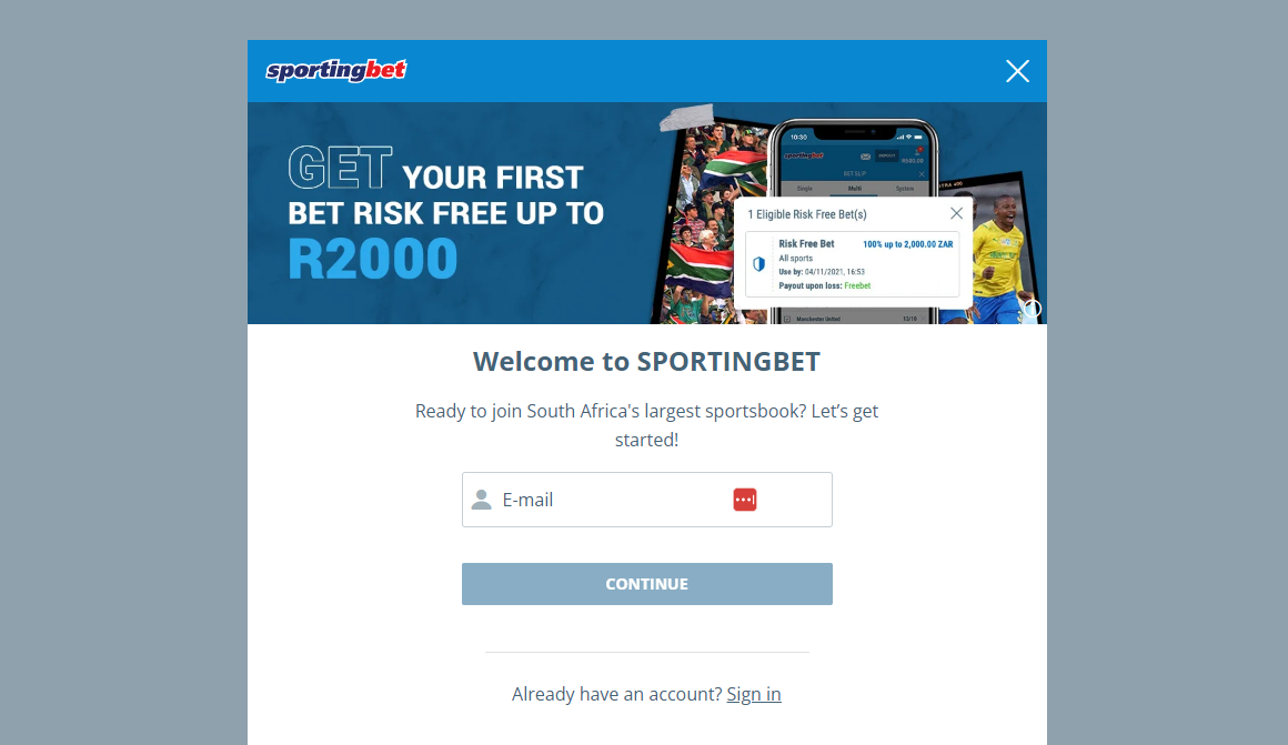 Creating an account on SportingBet