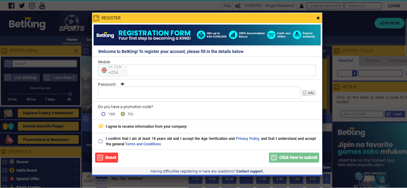 Betking Registration Page