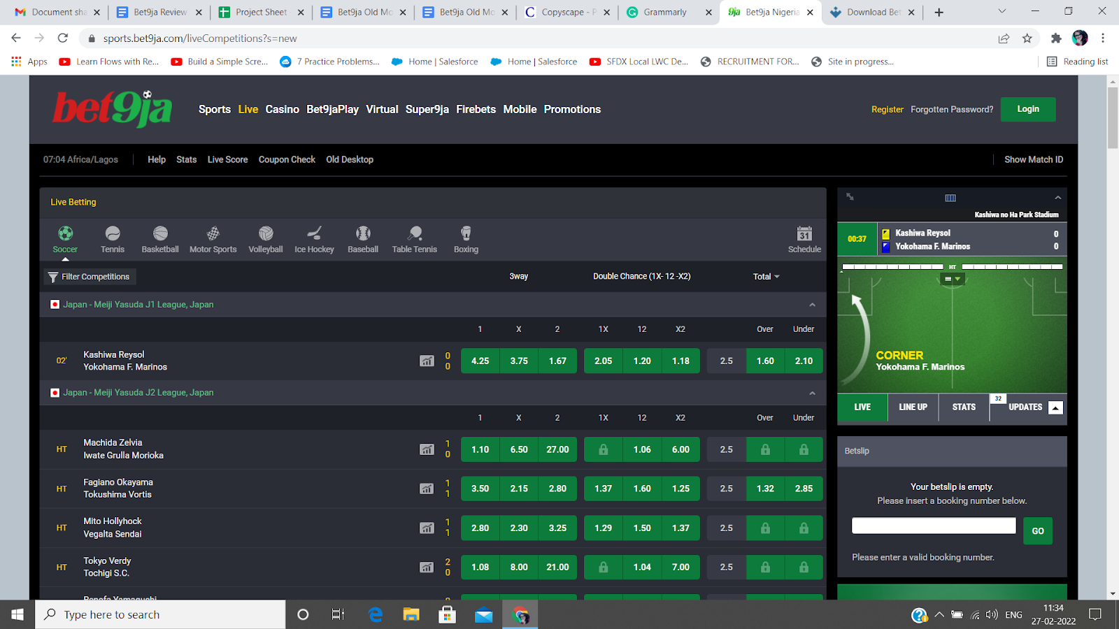 Home page of the web version of Bet9ja site.