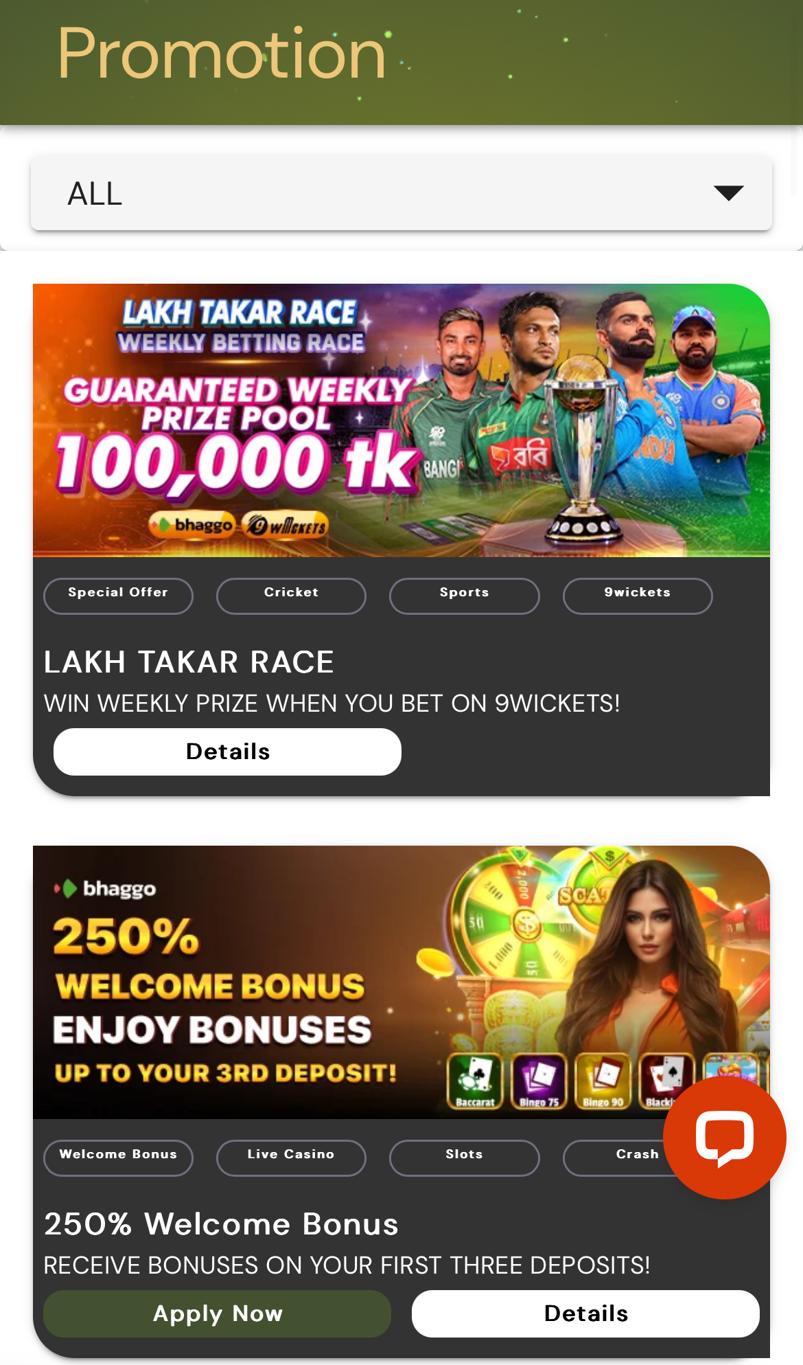 Bhaggo Live Casino Promotions