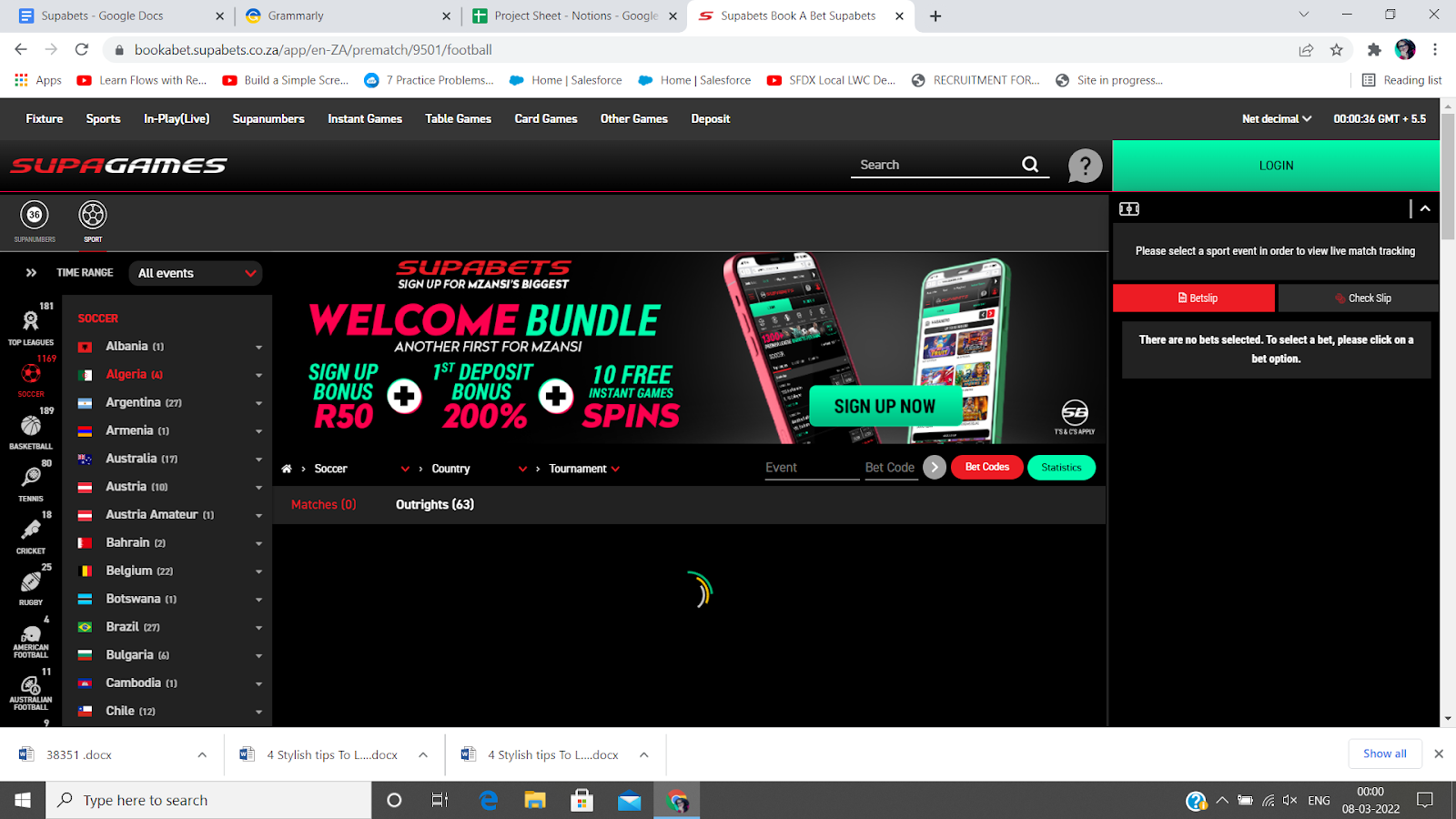 Web page of the web version of Supabets site.