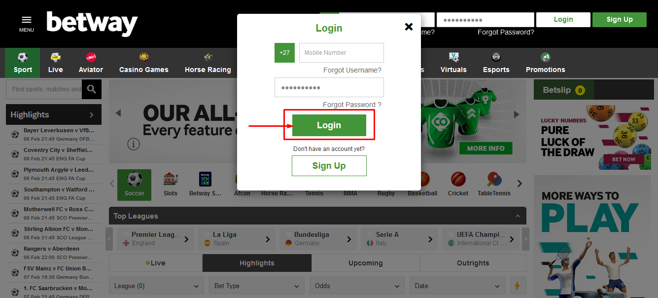 Image Betway South Africa Complete Login