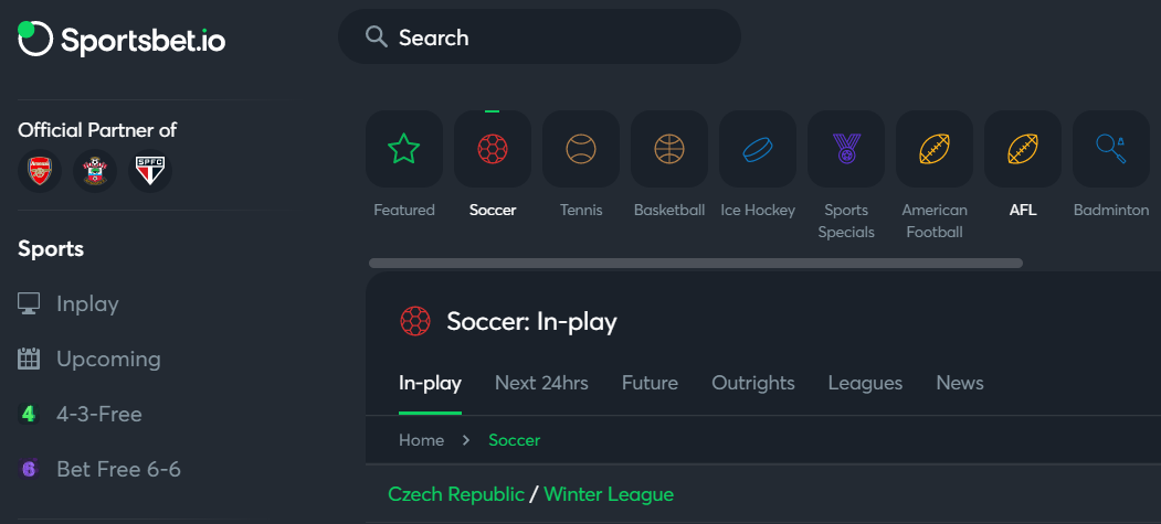 Sportsbet.io main page