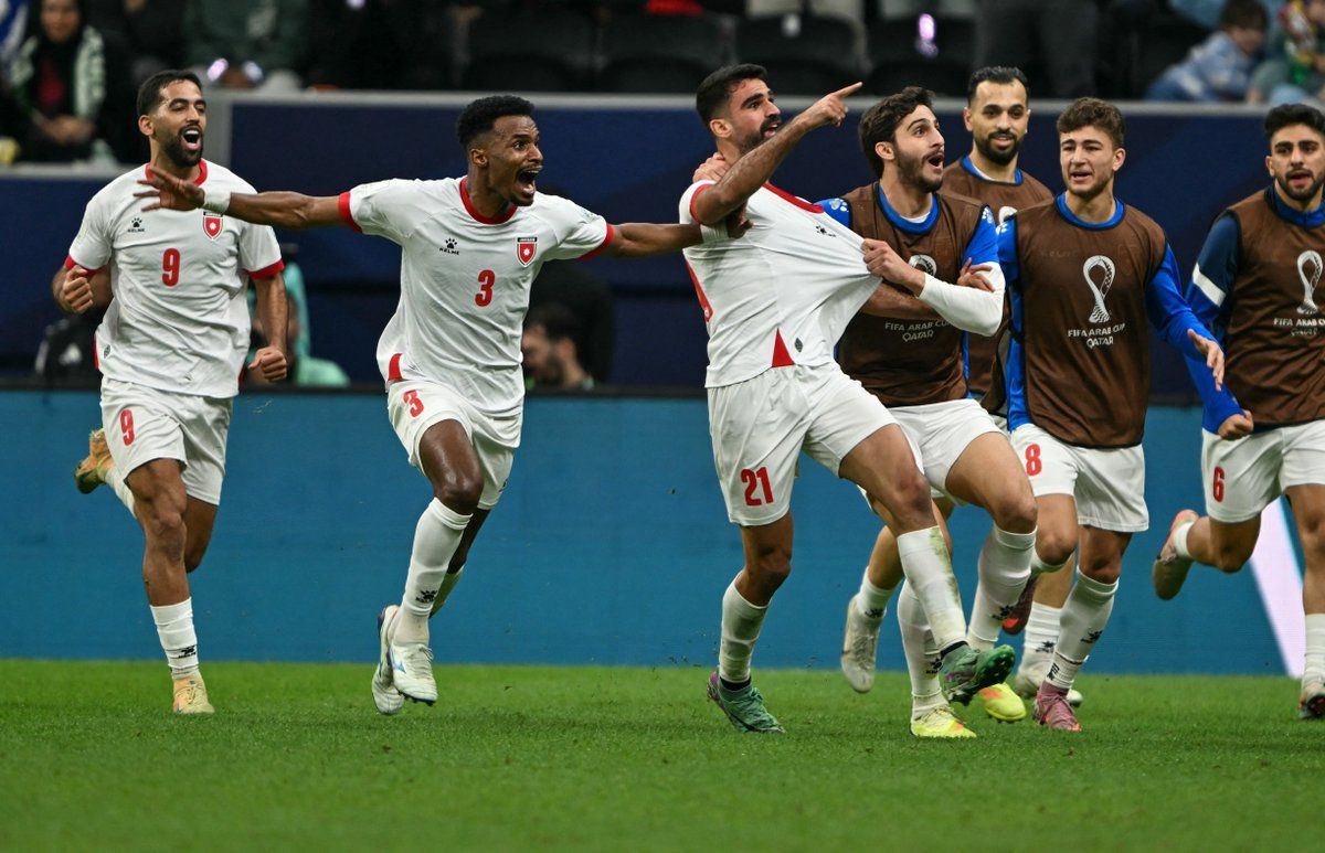 Jordan players celebrate their semifinal win. @QFA Jordan players celebrate their semifinal win. @QFA
