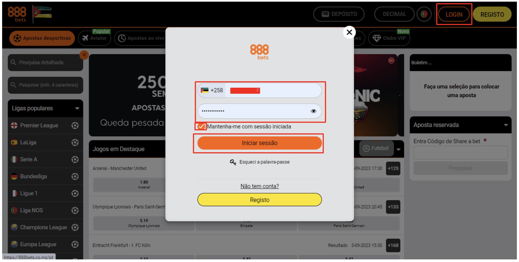 888Bets login para Desktop