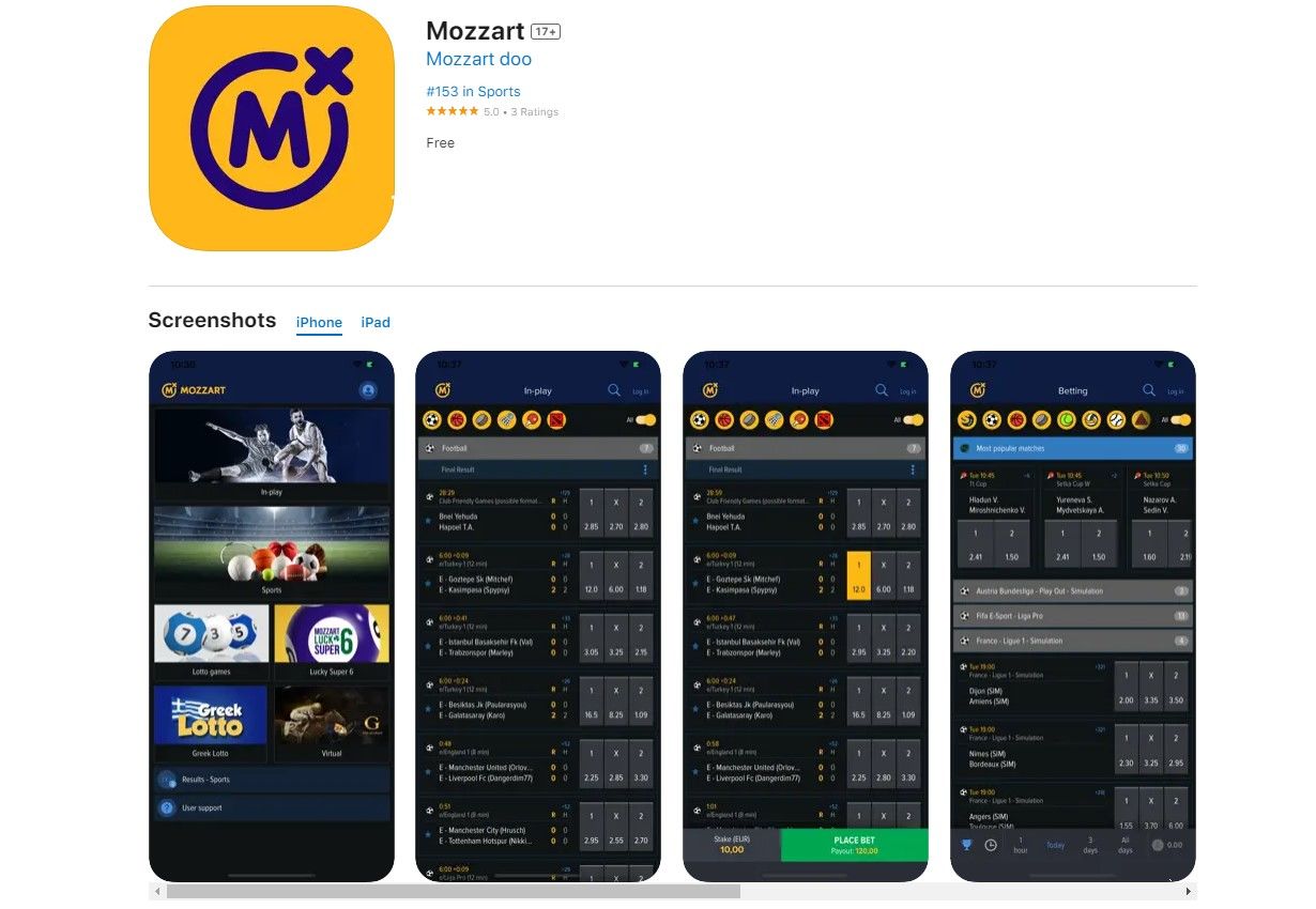 Página para descargar la App móvil de Mozzartbet para iOS