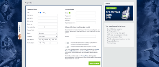 Bet-at-home registration window