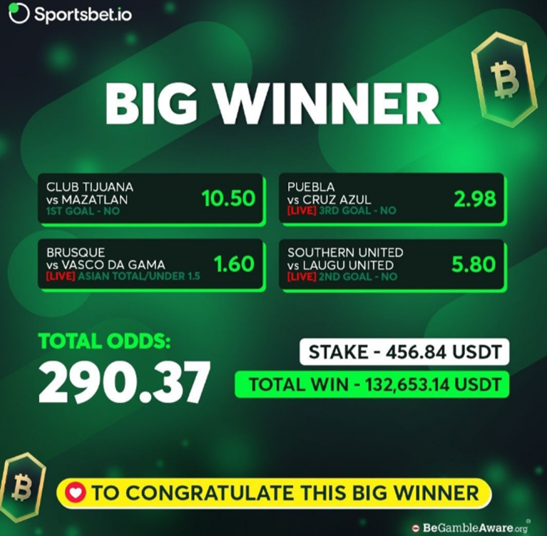 Sportsbet.io Big Winner Betslip