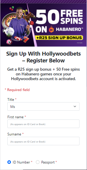 Hollywoodbets South Africa Sign-up Process image