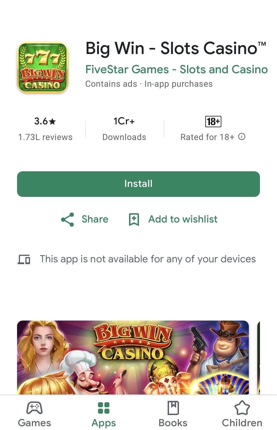 download Big Win Casino from Google Play Store