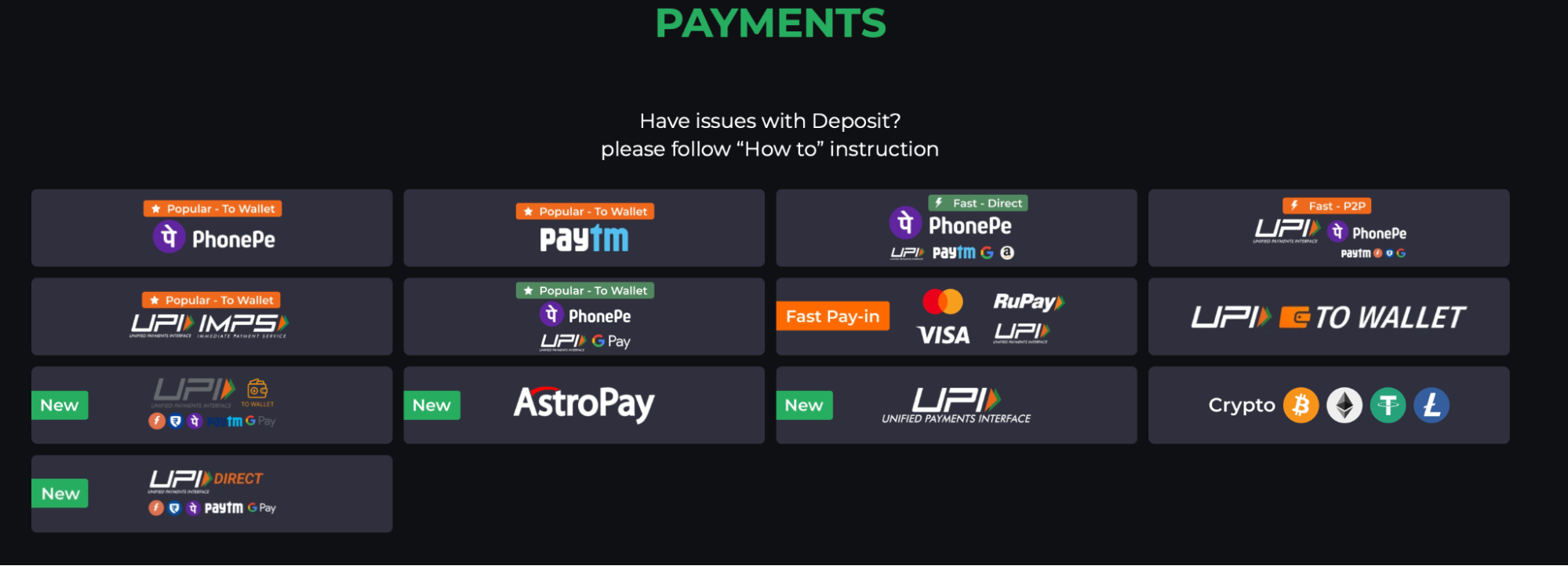 9Winz Casino Payment Methods