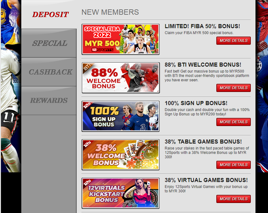 An image of the 12Bet sportsbook promotions page